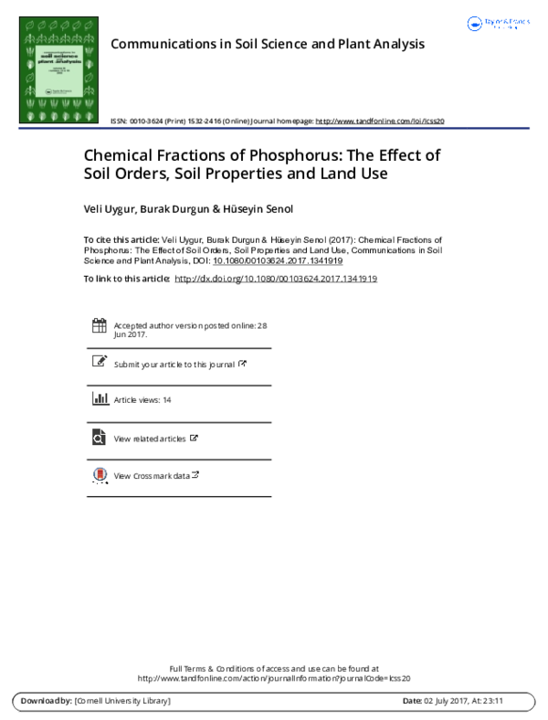 PDF) Chemical Fractions of Phosphorus: The Effect of Soil