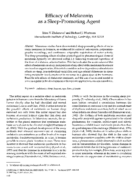 (PDF) Efficacy of Melatonin as a Sleep-Promoting Agent