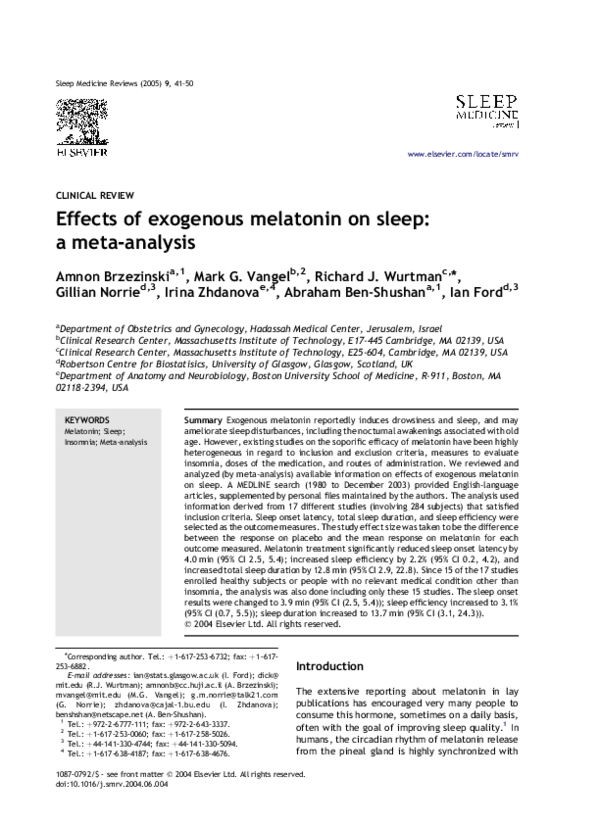 (PDF) Effects of exogenous melatonin on sleep: a meta-analysis