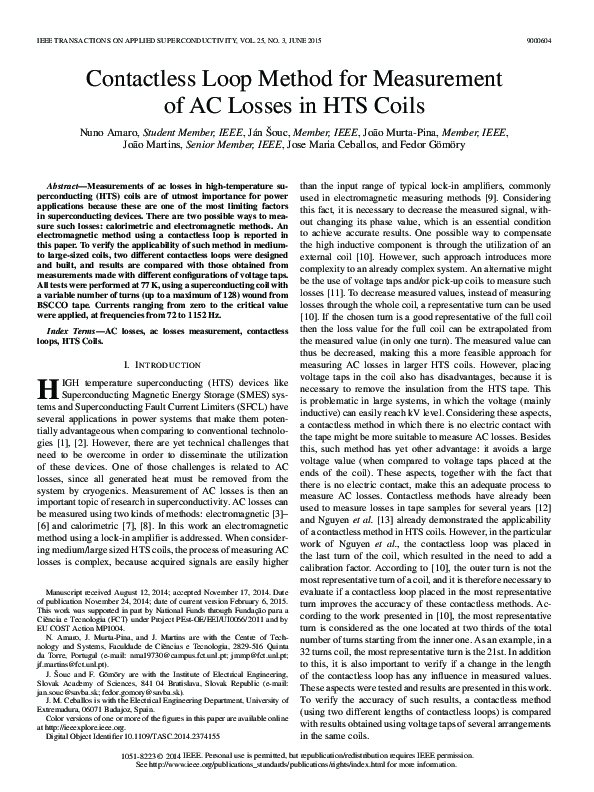 (PDF) Contactless Loop Method for Measurement of AC Losses in HTS Coils