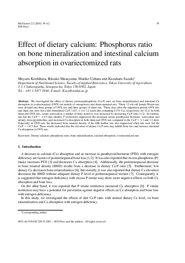 (PDF) Effect of dietary calcium: Phosphorus ratio on bone ...