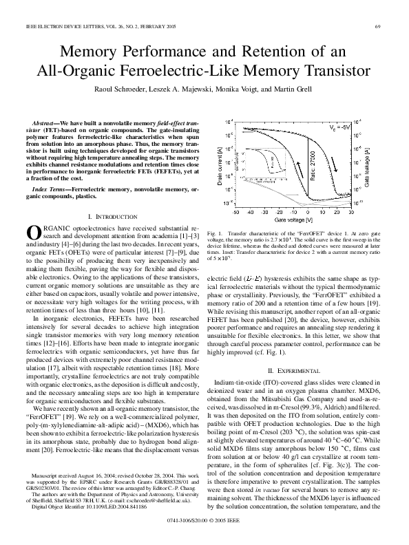 (PDF) Memory performance and retention of an all-organic ferroelectric ...