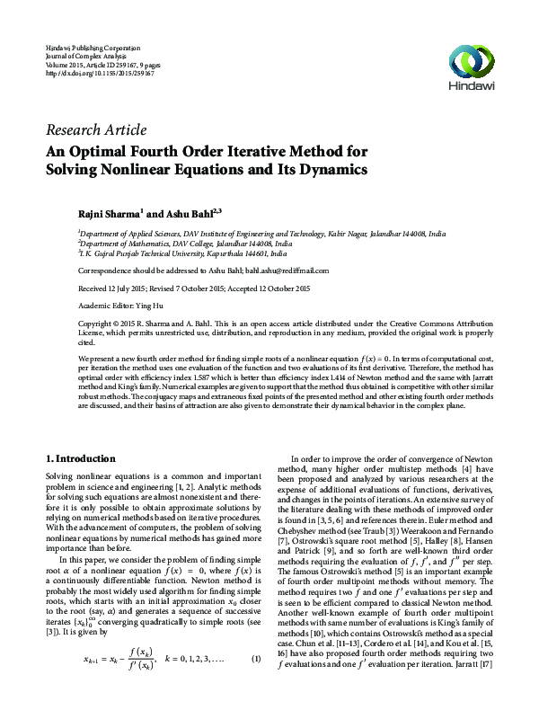 (PDF) An Optimal Fourth Order Iterative Method for Solving Nonlinear ...