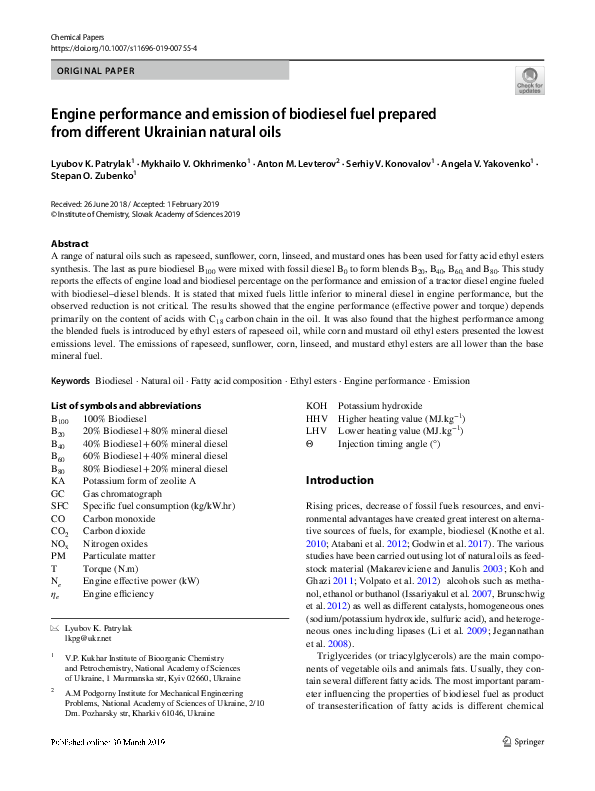 (PDF) Engine performance and emission of biodiesel fuel prepared from ...