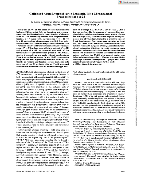 (PDF) Childhood acute lymphoblastic leukemia with chromosomal ...