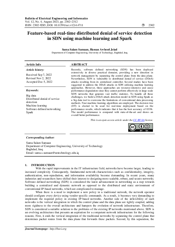 (PDF) Feature-based real-time distributed denial of service detection ...