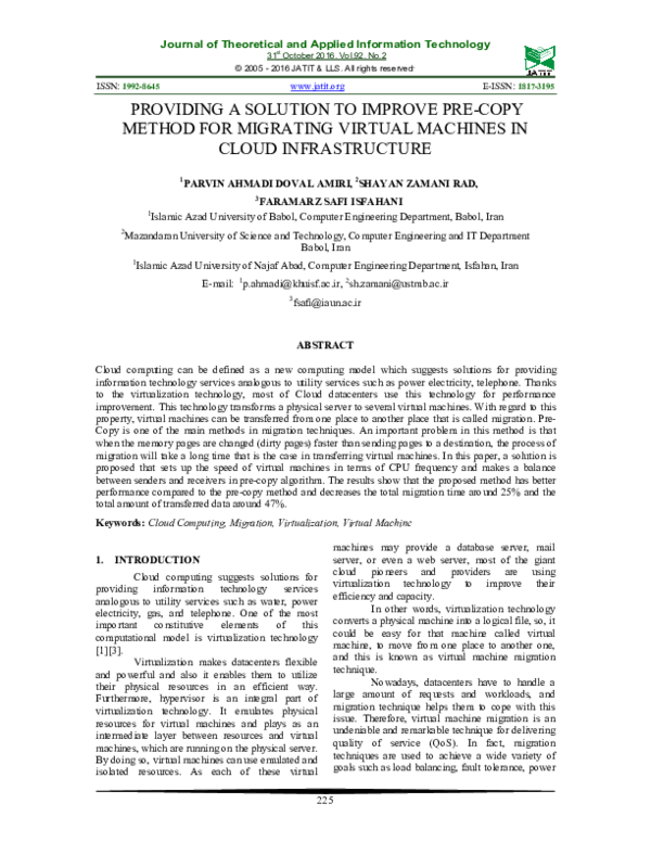 (PDF) Providing a Solution to Improve Pre-Copy Method for Migrating ...