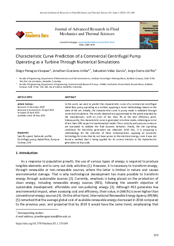 (PDF) Characteristic Curve Prediction of a Commercial Centrifugal Pump