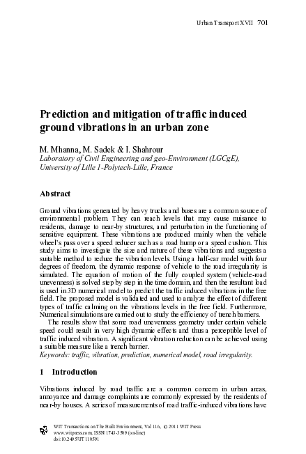 (PDF) Prediction and mitigation of traffic induced ground vibrations in ...