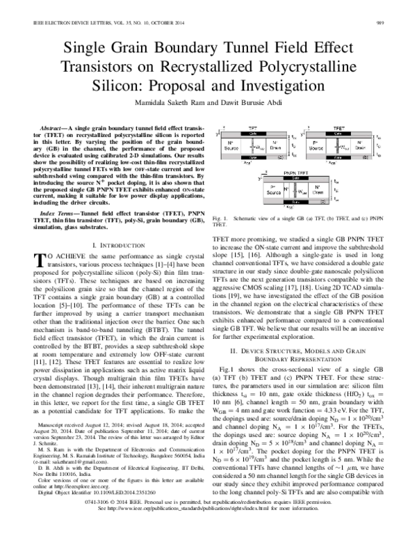 (PDF) Single Grain Boundary Tunnel Field Effect Transistors on ...
