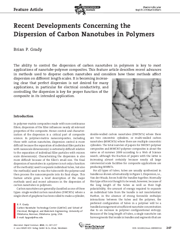(PDF) Recent Developments Concerning the Dispersion of Carbon Nanotubes ...