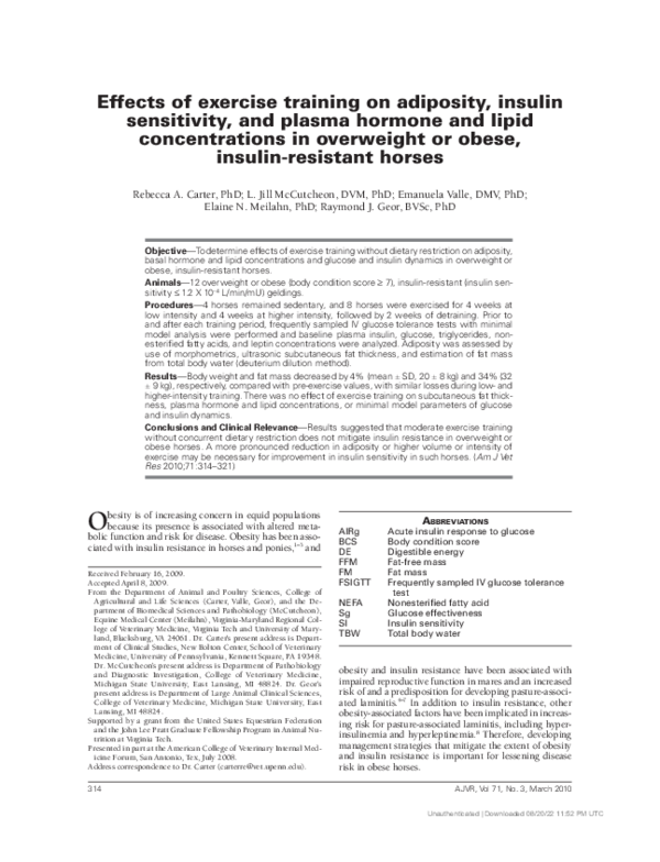 (PDF) Effects of exercise training on adiposity, insulin sensitivity ...