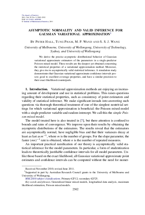 (PDF) Asymptotic normality and valid inference for Gaussian variational ...