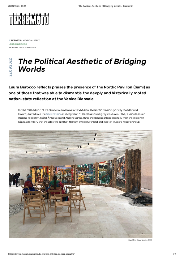 (PDF) The Political Aesthetic of Bridging Worlds - Terremoto
