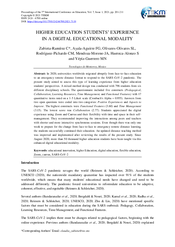 (PDF) Higher Education Students’ Experience in a Digital Educational ...