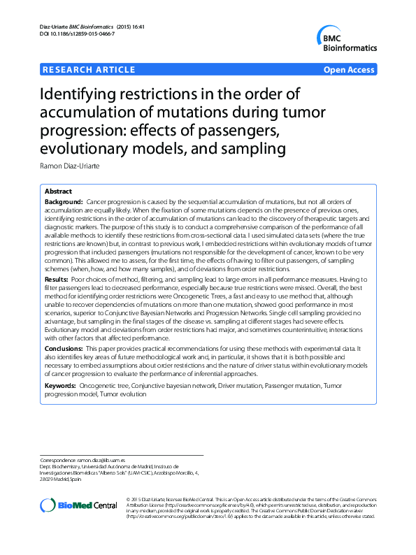 (PDF) Inferring restrictions in the temporal order of mutations during ...