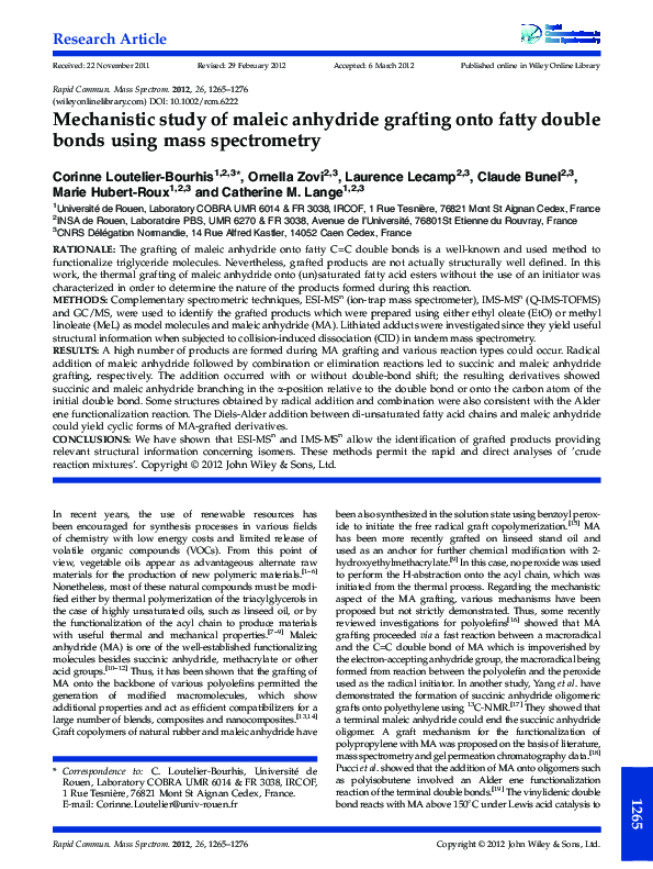 (PDF) Mechanistic study of maleic anhydride grafting onto fatty double ...