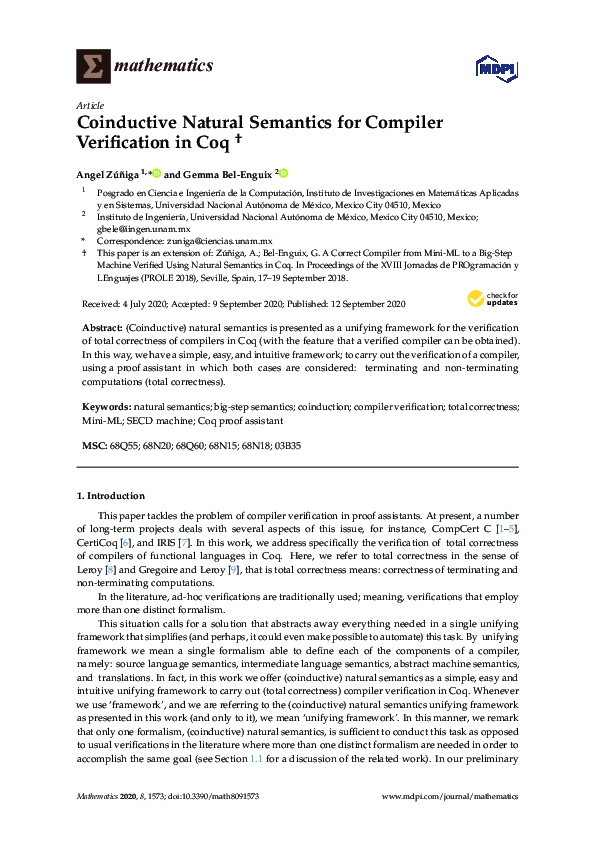 (PDF) Coinductive Natural Semantics for Compiler Verification in Coq