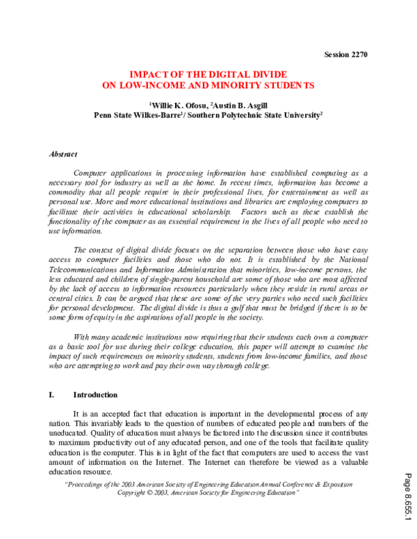 (PDF) Impact Of The Digital Divide On Low Income And Minority Students