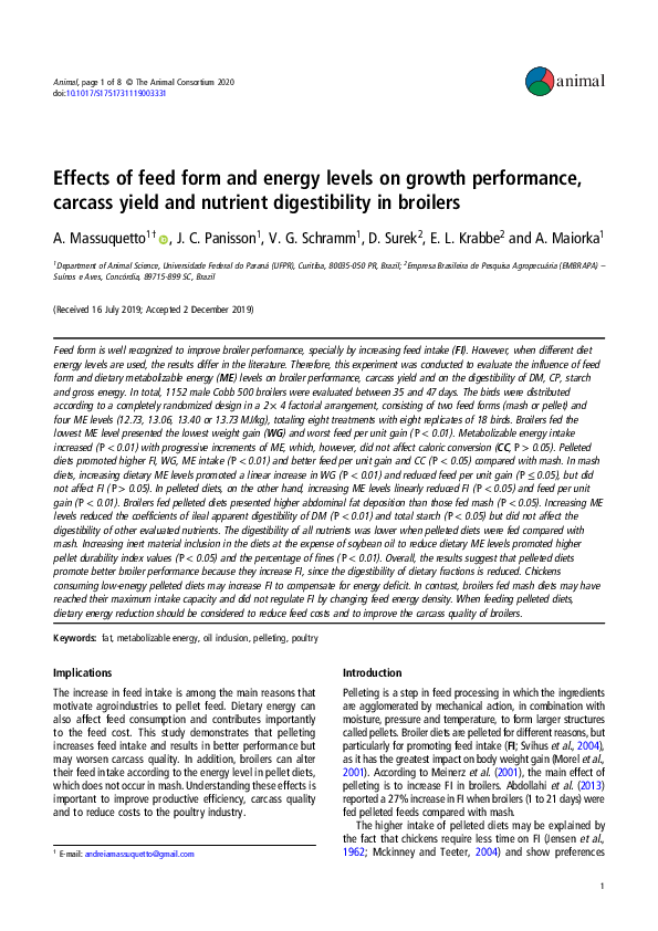 (PDF) Effects of feed form and energy levels on growth performance ...
