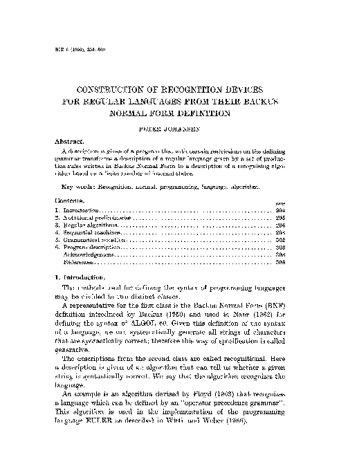 (PDF) Construction of recognition devices for regular languages from ...