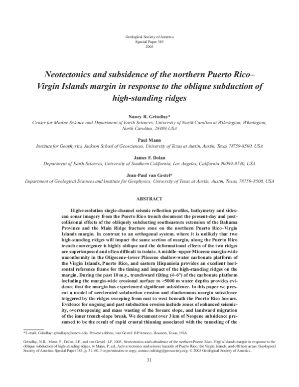 (PDF) Neotectonics and subsidence of the northern Puerto Rico-Virgin ...