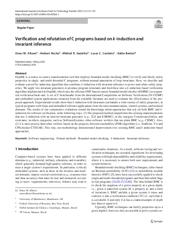 (PDF) Verification and refutation of C programs based on k-induction ...