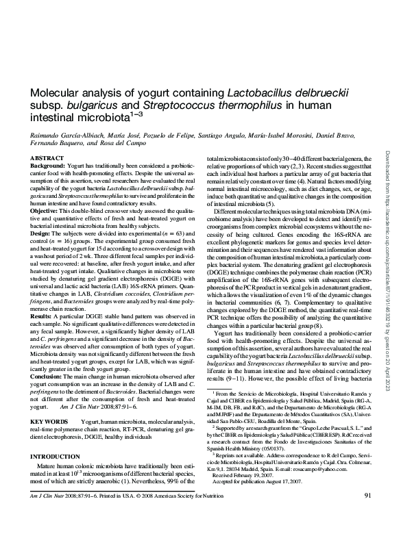 (PDF) Molecular analysis of yogurt containing Lactobacillus delbrueckii ...