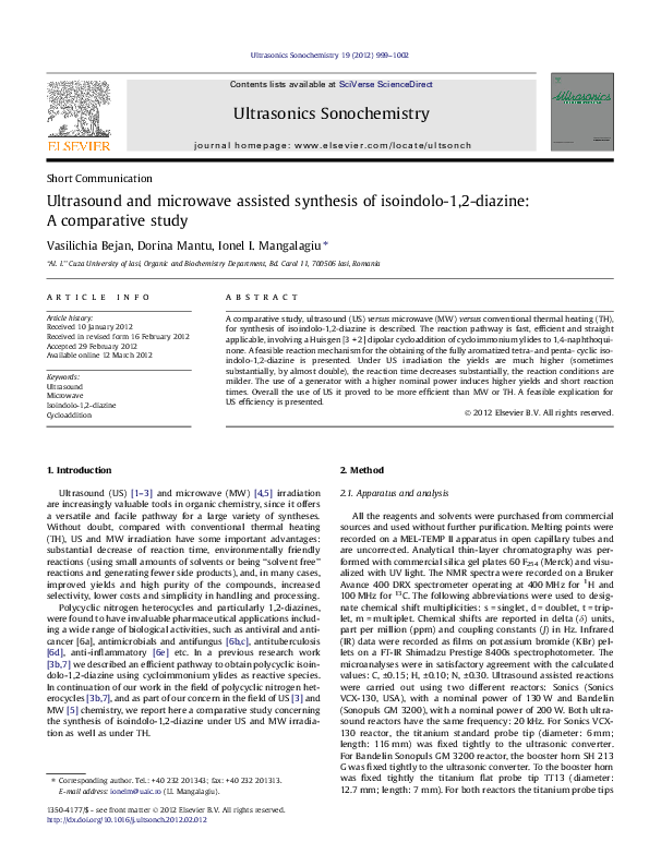 (PDF) Ultrasound and microwave assisted synthesis of isoindolo-1,2 ...