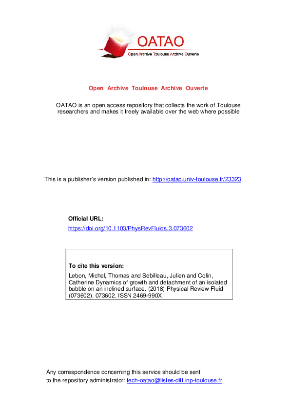 (PDF) Dynamics of growth and detachment of an isolated bubble on an ...