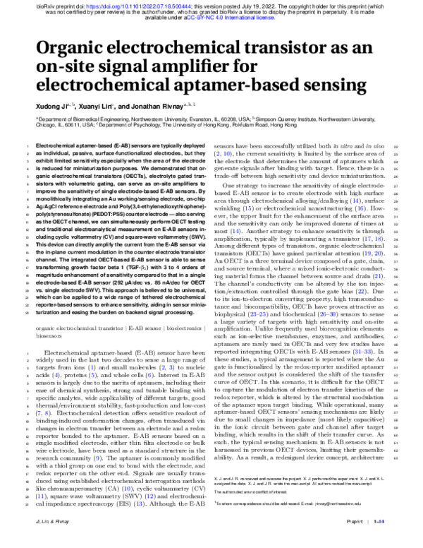 (PDF) Organic electrochemical transistor as an on-site signal amplifier ...