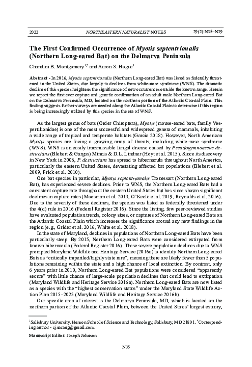 (PDF) The First Confirmed Occurrence of Myotis septentrionalis ...