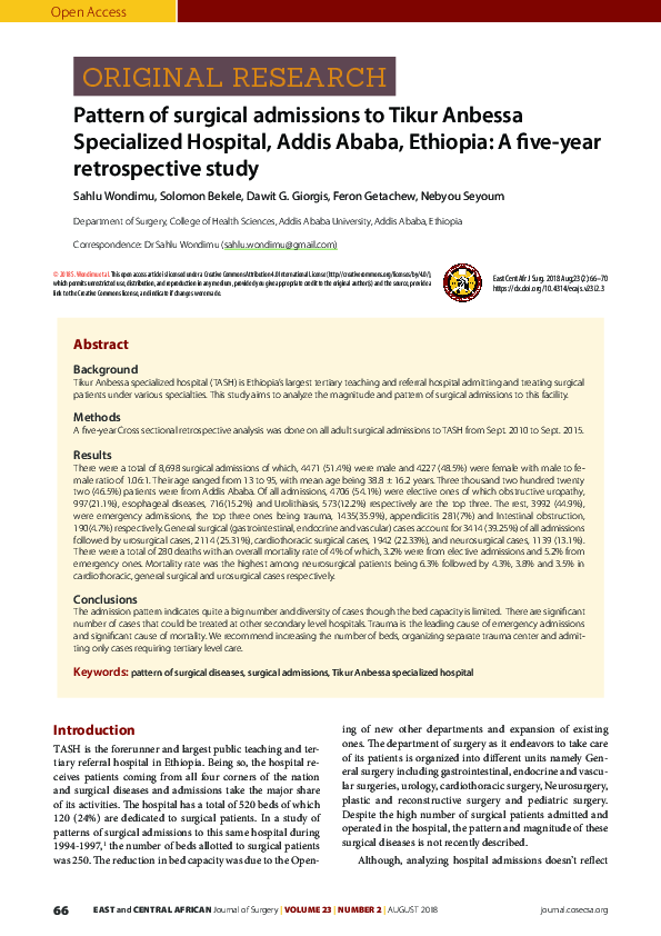 (PDF) Pattern of surgical admissions to Tikur Anbessa Specialized