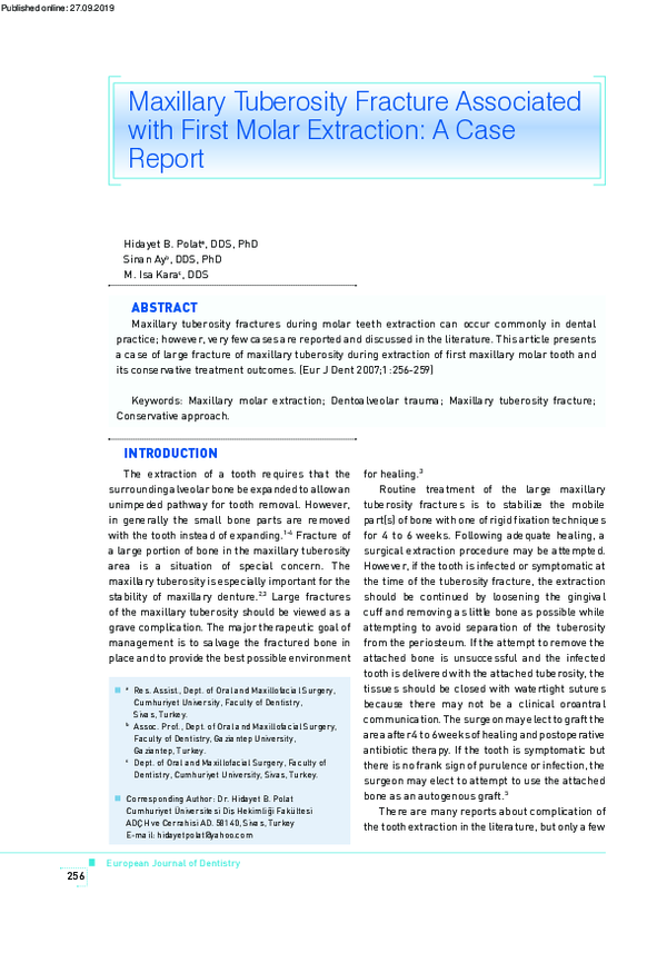 (PDF) Maxillary Tuberosity Fracture Associated with First Molar