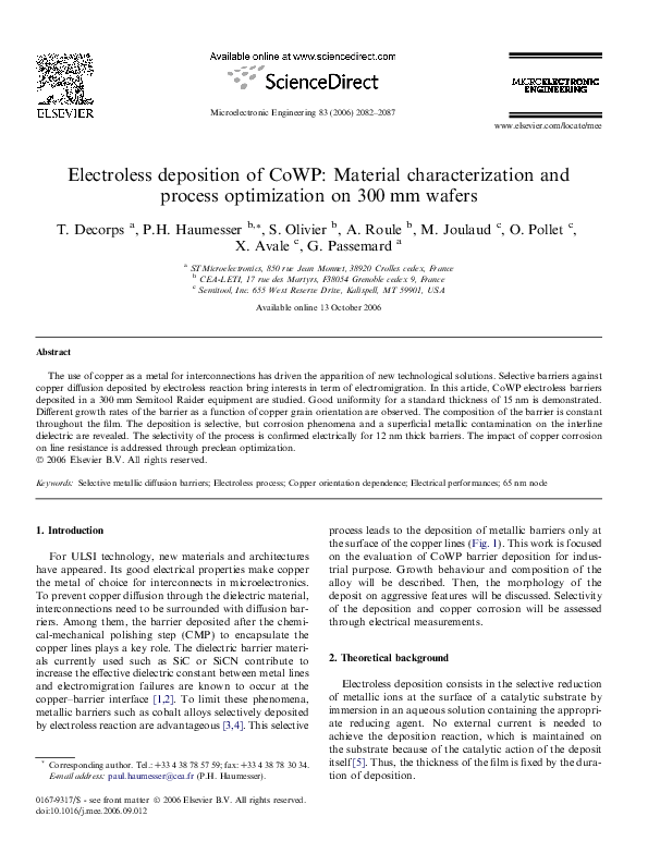(PDF) Electroless deposition of CoWP: Material characterization and ...