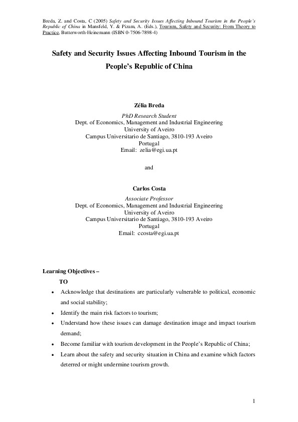 (PDF) Safety and Security Issues Affecting Inbound Tourism in the ...