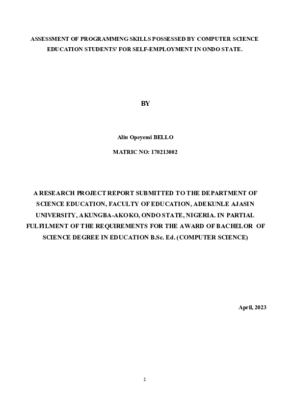 (DOC) Assesment of programming skills possesed by Computer education ...