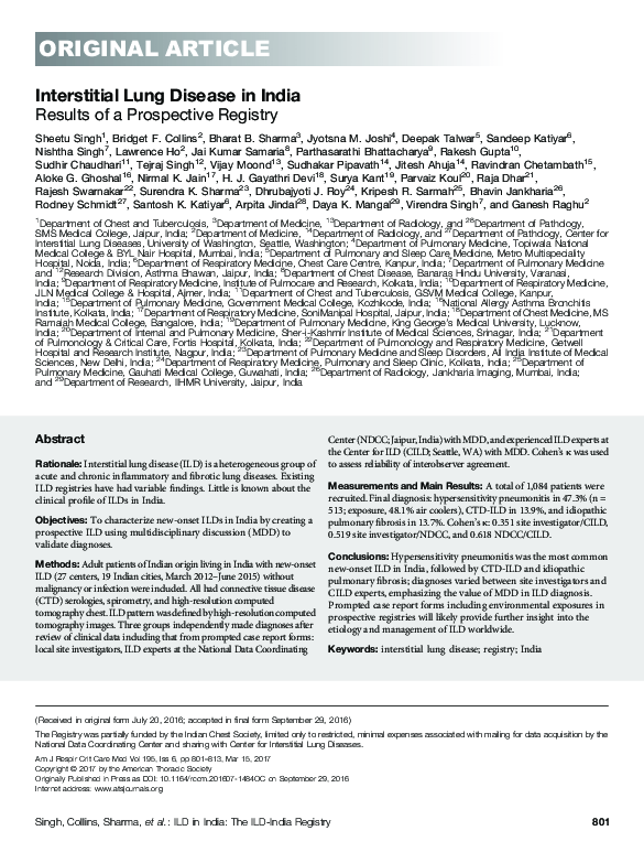 (PDF) Interstitial Lung Disease (ILD) in India: Results of a ...