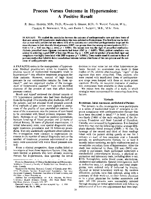 (PDF) Process versus outcome in hypertension: a positive result