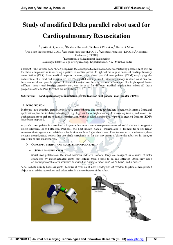 (PDF) Study of modified Delta parallel robot used for Cardiopulmonary ...
