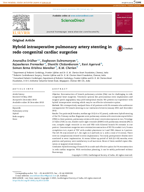 (PDF) Hybrid intraoperative pulmonary artery stenting in redo ...