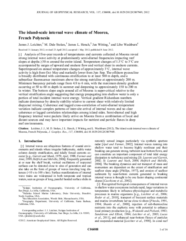 (PDF) The island-scale internal wave climate of Moorea, French Polynesia