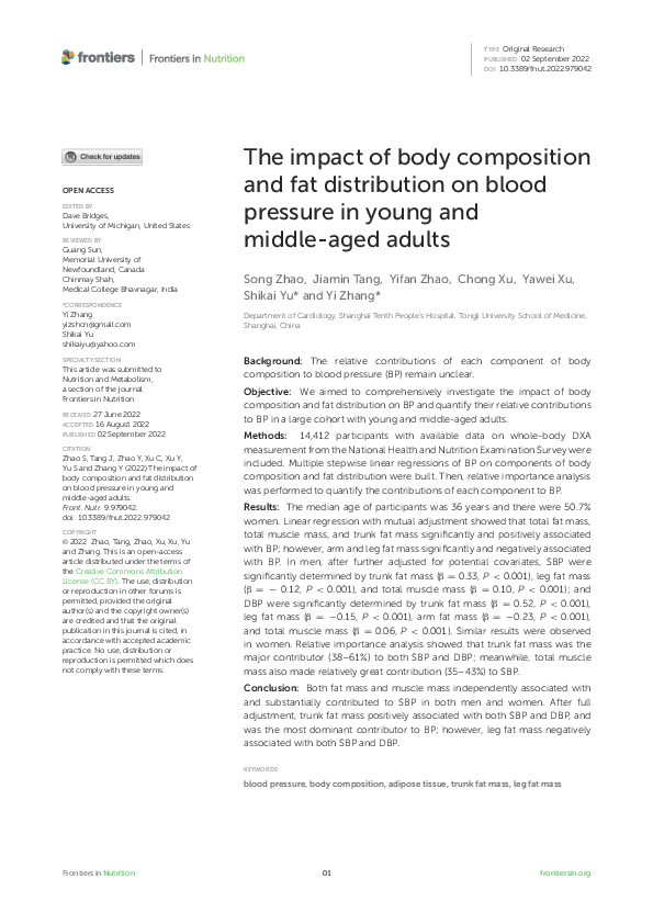 (PDF) The impact of body composition and fat distribution on blood ...