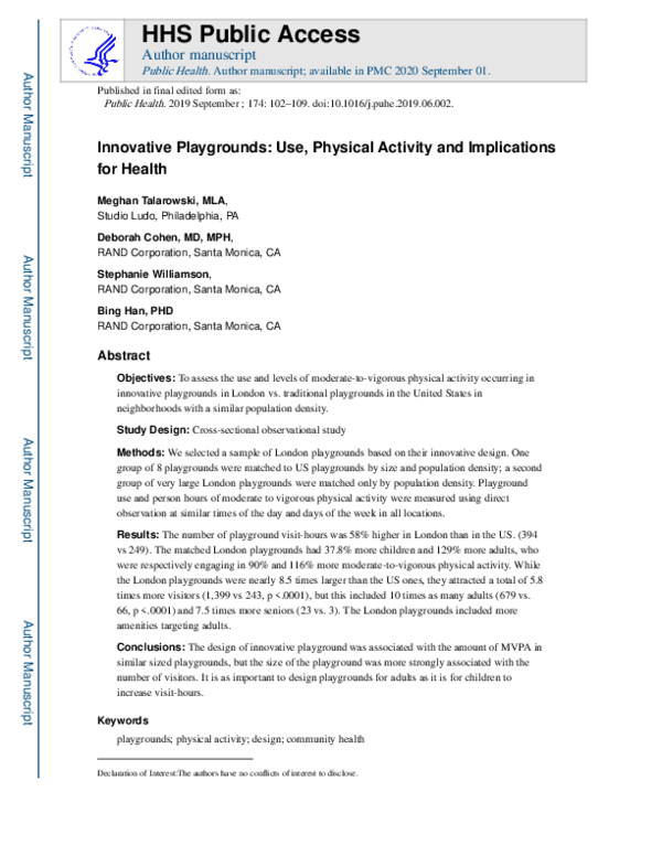 (PDF) Innovative playgrounds: use, physical activity, and implications ...