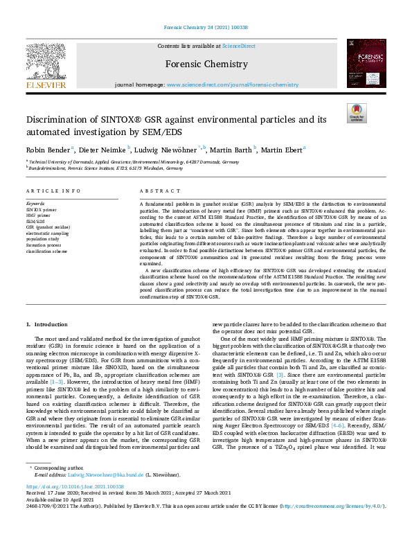 (PDF) Discrimination of SINTOX® GSR against environmental particles and ...