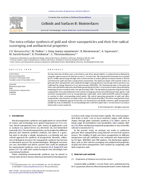 (PDF) The extra cellular synthesis of gold and silver nanoparticles and ...