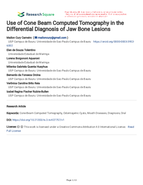 (PDF) Use of Cone Beam Computed Tomography in the Differential ...