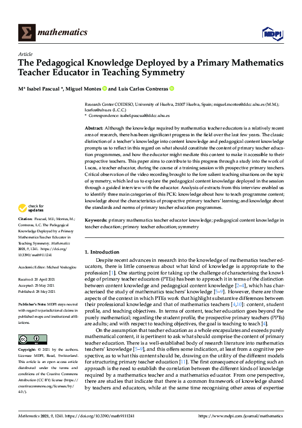 (PDF) The Pedagogical Knowledge Deployed by a Primary Mathematics ...