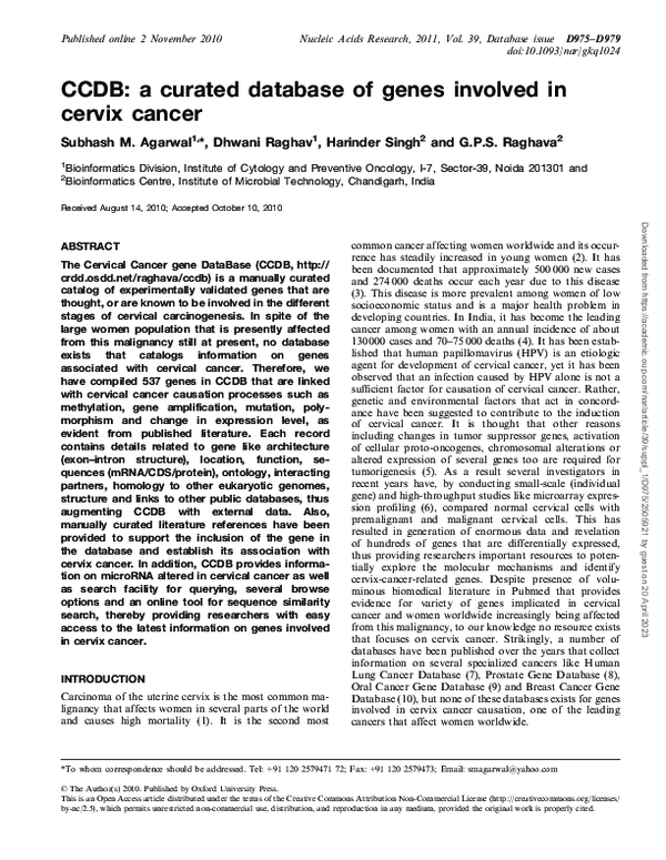 (PDF) CCDB: a curated database of genes involved in cervix cancer ...