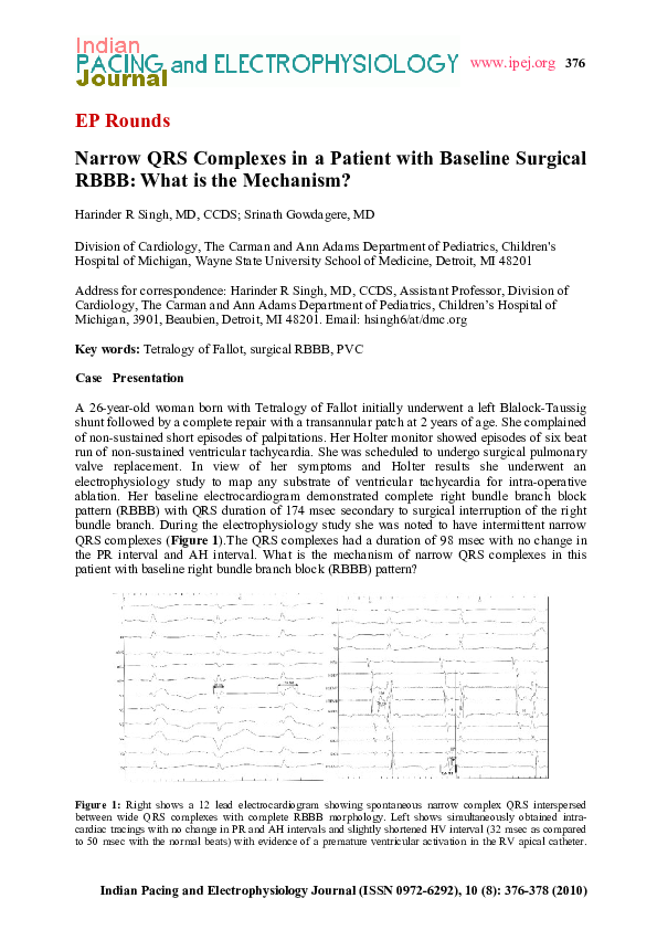 (PDF) Narrow QRS Complexes in a Patient with Baseline Surgical RBBB ...